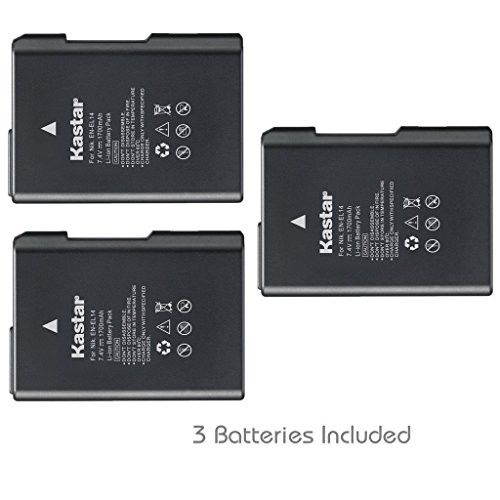 Kastar Battery (3-Pack) for Nikon EN-EL14, EN-EL14a, MH-24 work with Nikon Coolpix P7000, Coolpix P7100, Coolpix P7700, Coolpix P7800, D3100 DSLR, D3200 DSLR, D3300 DSLR, D5100 DSLR, D5200 DSLR, D5300, D5500 DSLR, Df DSLR Cameras