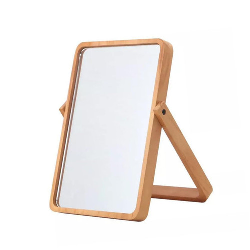 POPETPOP 1pc Wood Table Vanity Makeup Mirror Mirrors Fold Down Desk Desktop Mirror with Stand Stereo Mirror Vanity Mirror for Desk Adjustable Stereoscopic Mirror Bamboo to Rotate