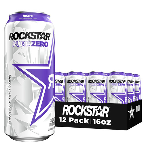Rockstar Pure Zero Energy Drink, Grape, 0 Sugar, with Caffeine and Taurine, 16oz Cans (12 Pack) (Packaging May Vary) Rockstar Pure Zero Energy Drink, Grape, 0 Sugar, with Caffeine and Taurine, 16oz Cans (12 Pack) (Packaging May Vary)