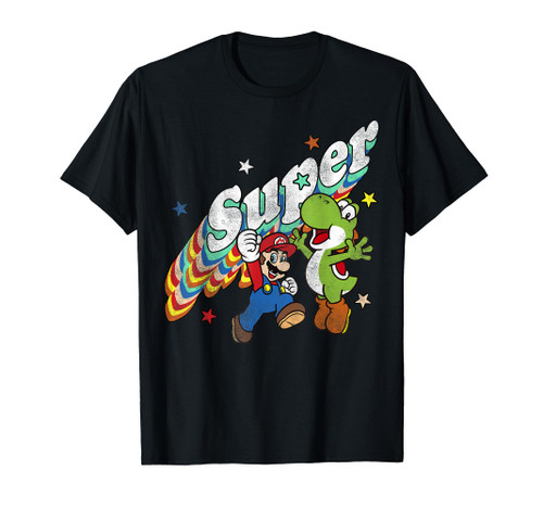 Super Mario Yoshi Mario Rainbow 3D Star Graphic T-Shirt T-Shirt