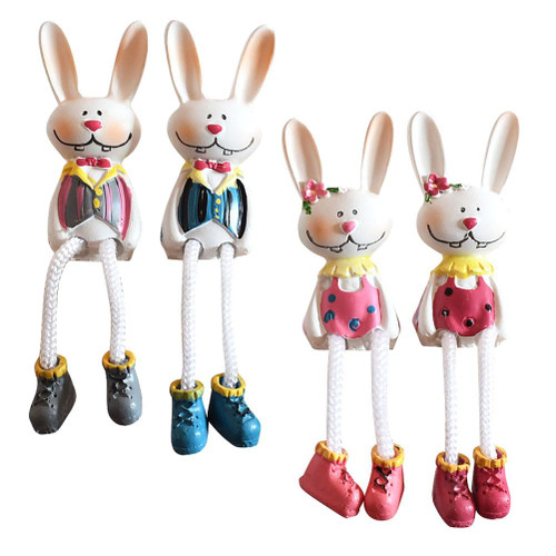 NOLITOY 4Pcs Easter Bunny Shelf Sitters with Dangling Legs,Mini Figurines Resin Rabbit Statues Shelf Sitters Figurines Easter Decoration for Tiered Tray Decor, Windowsill, Shelves, Tabletop