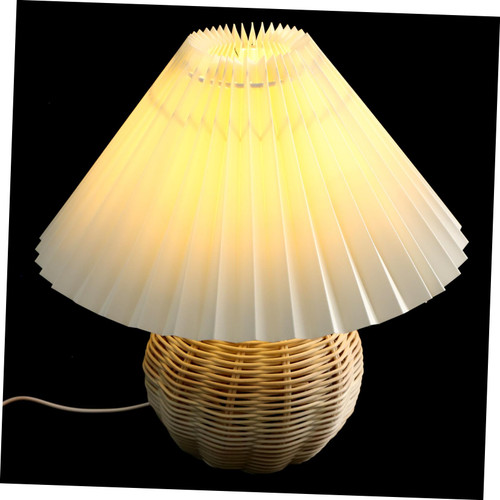Veemoon Pleated Table Lamp Bedside Lamp Rechargeable Desk Lamp Cute Small Pleated Lamp Kawaii Bedside Nightlight Table Lamps for Bedroom Lamp Shades Plug in Child Bedroom Lights Rattan Art