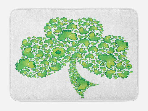 Lunarable Shamrock Bath Mat, Irish Saint Patrick's Day Pattern with Spring Season Celtic Symbol Design, Plush Bathroom Decor Mat with Non Slip Backing, 30.2" x 20", White and Green