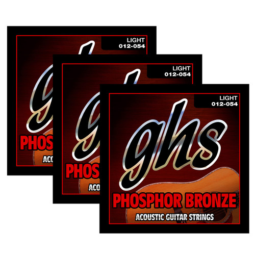 GHS Phosphor Bronze Acoustic Guitar Strings - Light (.012-.054) - S325-3 SET (3 SETS)