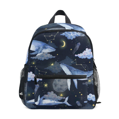 ODAWA Whales Clouds Moon Stars Kids Backpack with Name Tag Toddler Boy Backpack