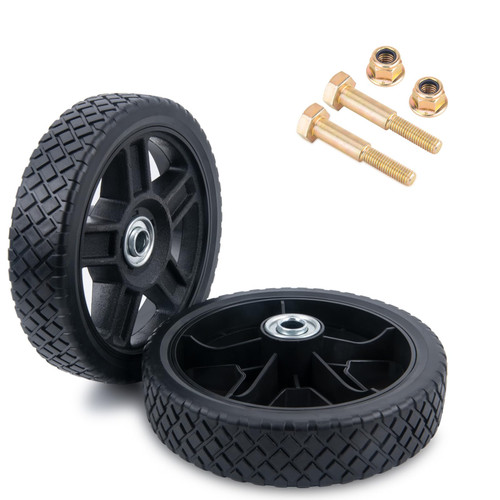 7 Inch Lawn Mower Wheels (2-pack) Fits Most Standard push Lawn Mowers, Inner and outer bearing structure - Includes Bolts, Nuts (Also available in 6~14-inch wheels)