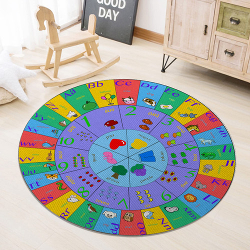 Kids Carpet Play mat ABC Alphabet, Numbers Shapes Educational Learning Fun Game Play Area Non Slip Boy & Girl Toddlers Rug Carpets (Round-3' 3'' x 3' 3")