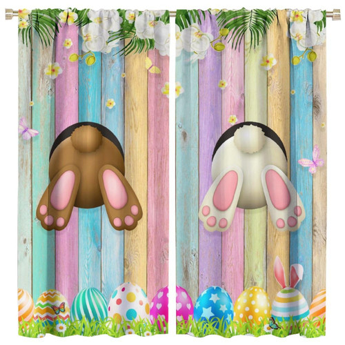 Hazuff Fun Easter Bunny Blackout Window Curtains for Kids, Cute Rainbow Easter Egg Bunny Flower Decoration Insulate Rod Pocket Curtains for Bedroom Living Room Kids Room Girls Room 42x45in