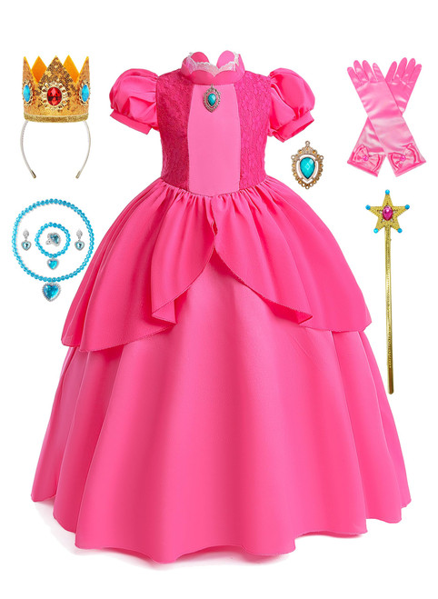isswya Pink Princess Costume Girls Cosplay Princess Peach Dress Kids Halloween Birthday Party Dress Up Outfit Clothes 7-8Y isswya Pink Princess Costume Girls Cosplay Princess Peach Dress Kids Halloween Birthday Party Dress Up Outfit Clothes 7-8Y