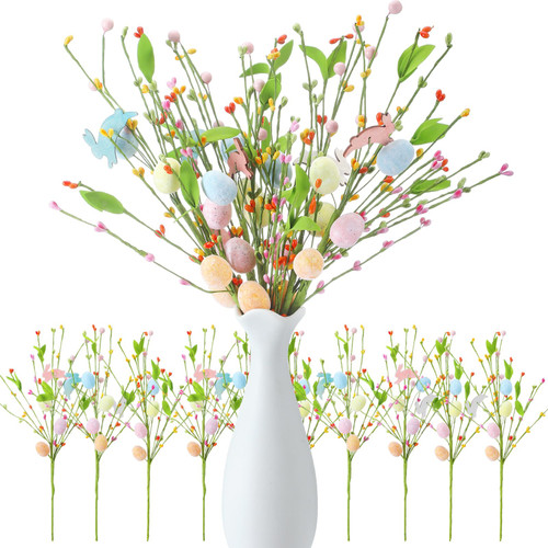 Yunlly 10 Pcs Easter Egg Stems Artificial Easter Spray Picks Decorative Spring Floral Picks Stem Colorful Berry Spray Easter Egg Twig Branches for Spring Easter Home Decor Arrangement Vase Centerpiece