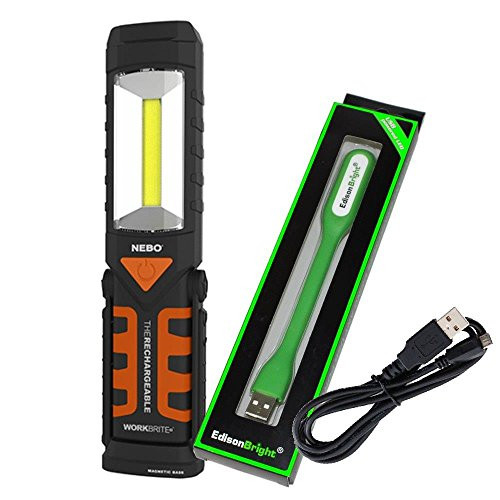 Nebo Workbrite-2 6305 USB rechargeable 220 lumen worklight/flashlight with EdisonBright USB reading light bundle