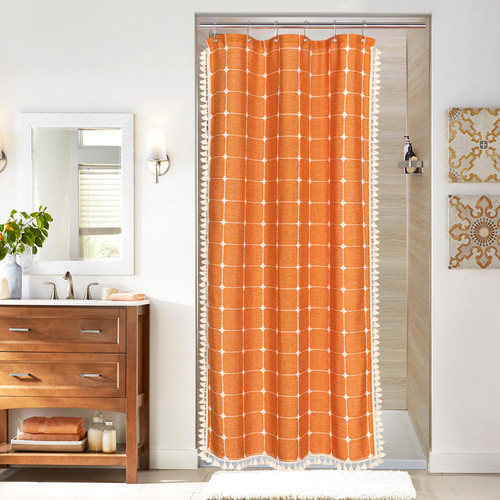 MitoVilla Boho Small Stall Shower Curtain 36 x 72, Orange Narrow Cotton Linen Fabric Shower Curtains for Farmhouse Bathroom Decor, Half Size Cloth Shower Curtain Set with Hooks MitoVilla Boho Small Stall Shower Curtain 36 x 72, Orange Narrow Cotton Linen Fabric Shower Curtains for Farmhouse Bathroom Decor, Half Size Cloth Shower Curtain Set with Hooks