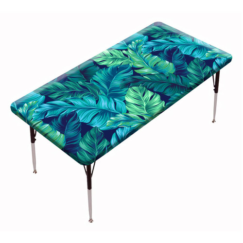 JOSKAA Hawaiian Fitted Tablecloths Rectangle, Green Palm Leaf Elastic Edge Home Decor Polyester Tablecloth, Dust & Wrinkle Proof Fabric Table Clothes for Family Picnic BBQ, Fits 4ft-(24" x 48") Table