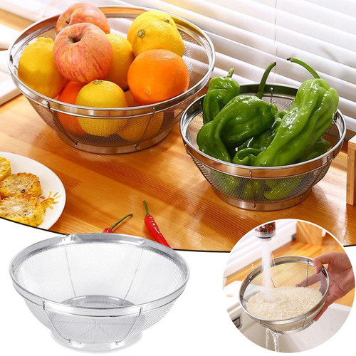 Stainless Steel Mesh Colander Kitchen Fine Mesh Strainer Bowl Straining Screen Basket Drainer Rice Washing Bowl Colander Sieve Sifters for Rice, Pasta, Noodles, Vegetables, Fruits (31cm/12.2inch)