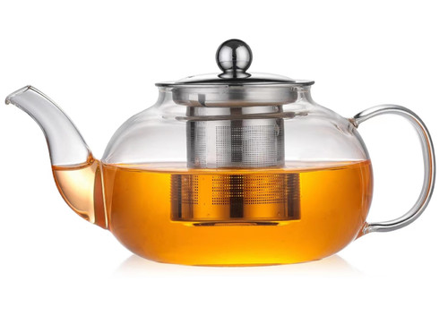 JIABO (33.8oz/1000ml) Glass Teapot With Infuser, Borosilicate Glass,Durable Material With Removable Stainless Steel Infuser, Glass Teapot Stovetop Safe,BPA FREE,Blooming & Loose-Leaf tea Maker