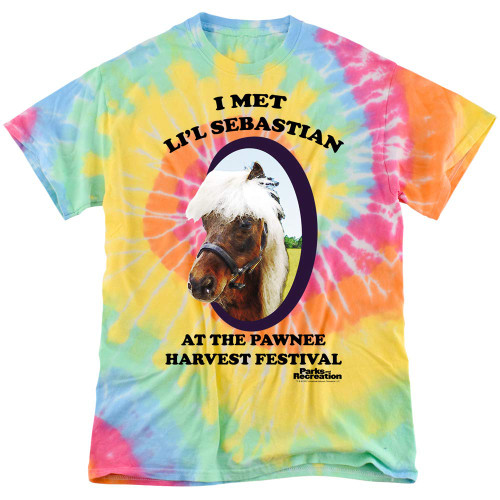 Parks and Rec Lil Sebastian Tie Dye Adult Unisex T Shirt (Medium) Rainbow Spiral