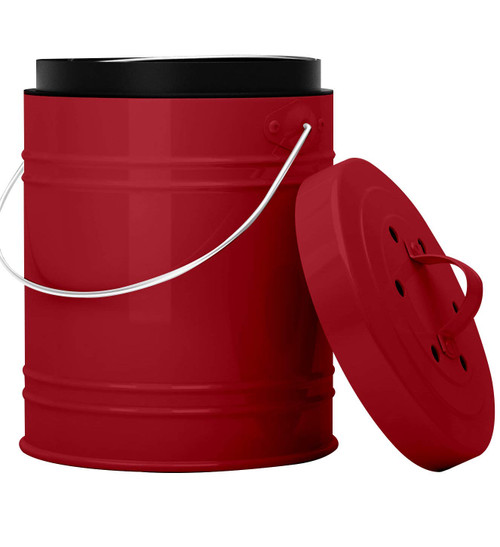 Cooler Kitchen 3 Liter Red Countertop Compost Bin - Kitchen Compost bin with EZ-No Lock Lid, Plastic Liner & Charcoal Filters - Sturdy Construction & Odor-Free Seal to Prevent Smell, Dishwasher Safe Cooler Kitchen 3 Liter Red Countertop Compost Bin - Kitchen Compost bin with EZ-No Lock Lid, Plastic Liner & Charcoal Filters - Sturdy Construction & Odor-Free Seal to Prevent Smell, Dishwasher Safe