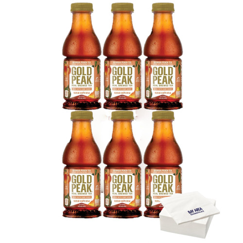 Gold Peak Iced Tea, 18.5oz Bottles, Pack of 6 (Georgia Peach) with Bay Area Marketplace Napkins