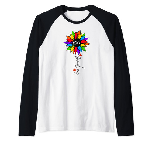 Cute Rainbow Sunflower Love Yourself For LGBT Pride Month Raglan Baseball Tee