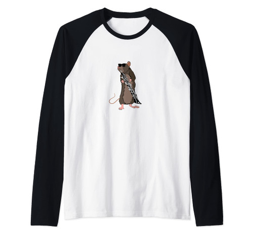 Funny Rat Wearing Sunglasses Playing Oboe Raglan Baseball Tee