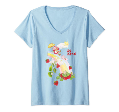 Womens Strawberry Shortcake Be Kind Rainbow Slide V-Neck T-Shirt