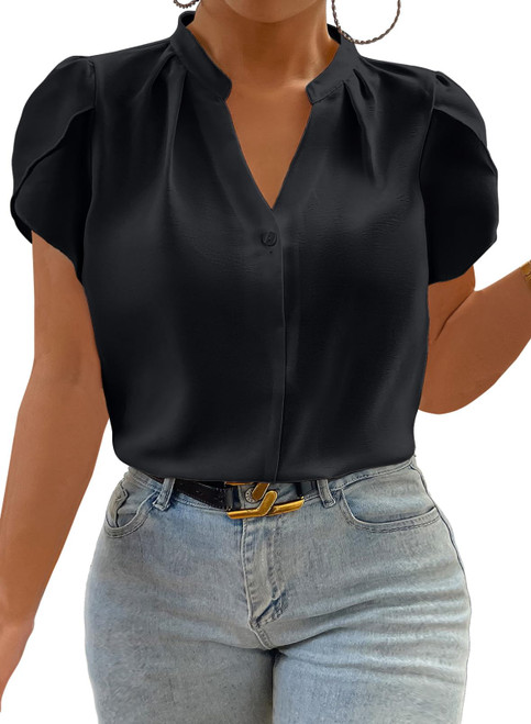 Eytino Women Plus Size Summer Tops Petal Sleeve V Neck Business Work Dressy Blouse Shirts,4X Black