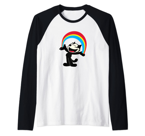 Rainbow Felix Funny Cat Cartoon & Retro Comics Graphic Raglan Baseball Tee