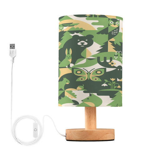 xigua Forest Animals Bedside Table Lamp, Nightstand Lamp with Linen Fabric Shade - Wooden LED Desk Lamps for Bedrooms, Study Room, Home, College Dorm, Office