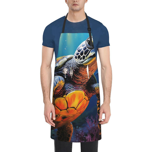 NONHAI Kitchen Cooking Aprons for Women Men Waterproof Bib Apron with Pockets Adjustable Chef Apron Painted sea turtle