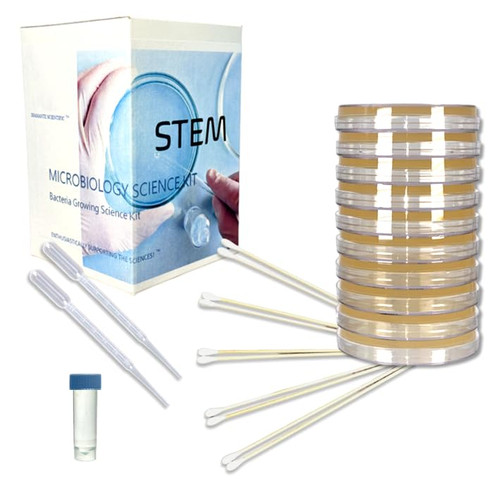 Student Microbiology Science Kit. Grow Bacteria for Science Experiments. STEM Education. Pre-Poured Agar Plates (100mm) with Swabs. Project Guide eBook Available.
