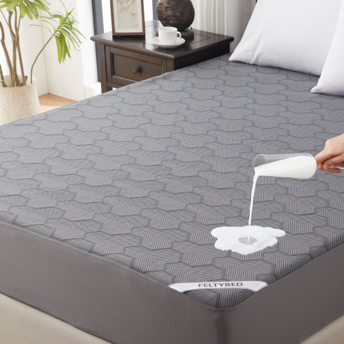 Queen Size Waterproof Mattress Protector, Bamboo Grey Mattress Pad Cover 3D Air Fabric, Breathable Noiseless Bed Cooling Mattress Pad Fitted with Deep Pocket 8"- 21" Machine Washable Queen Size Waterproof Mattress Protector, Bamboo Grey Mattress Pad Cover 3D Air Fabric, Breathable Noiseless Bed Cooling Mattress Pad Fitted with Deep Pocket 8"- 21" Machine Washable
