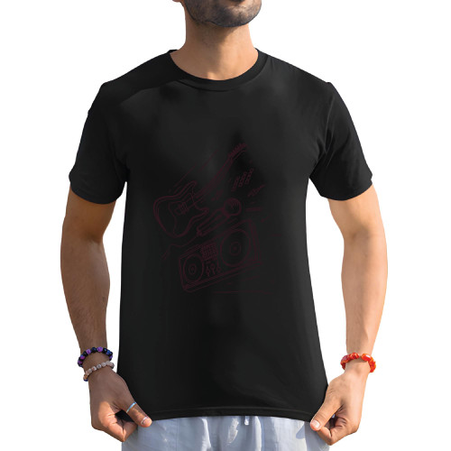 Music Gift for Musicians Hand Drawn Dj Set Guitar Microphone Present for Music Lovers Men Women Black Multicolor T shirt