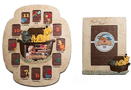 Fashioncraft Baby Picture Frames - Noah's Ark Nursery D?r Set ~ First Year Picture Frame Collage with 4x6 Photo Frame Perfect Baby Shower Gender Neutral Gift