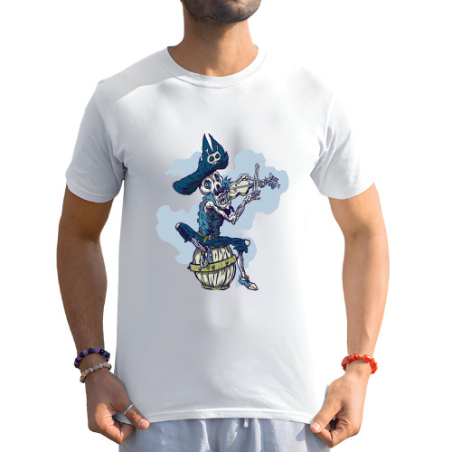Skeleton Pirate Musician Gift Violin Playing Music for Music Lovers Men Women White Gray Multicolor T shirt