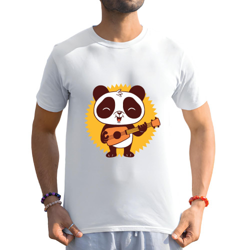 Baby Panda Playing Guitar Musician Gift for Music Lovers Kids and Adults Men Women White Gray Multicolor T shirt