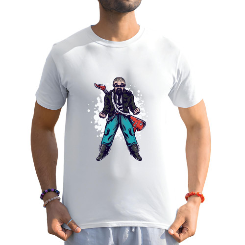 Gift for Musicians Man with Electric Guitar Present for Music Lovers Men Women White Gray Multicolor T shirt