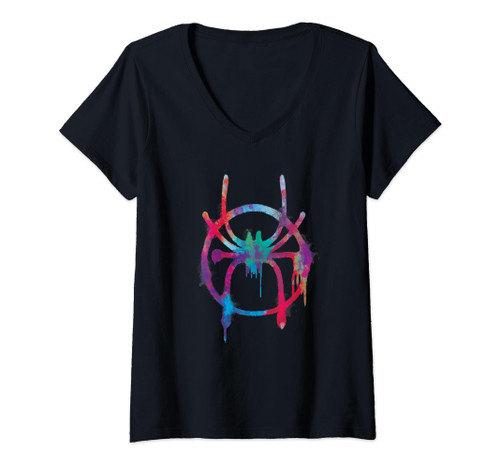 Womens Marvel Spider-Man Into the Spider-Verse Rainbow Icon V-Neck T-Shirt