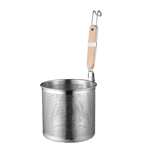 DOITOOL Stainless Steel Pasta Basket Mesh Spider Food Dumpling Noodle Strainer Fine Mesh Skimmer Kitchen Sieve Strainer with Wooden Handle for Pasta Noodles Dumpling 18cm