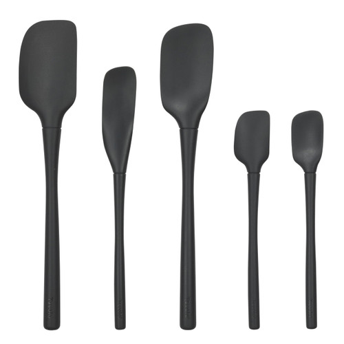 Tovolo 5-Piece Spatula Silicone Utensil Set (Black): Spatula, Spoonula, Jar Scraper, Mini Spatula, and Mini Spoonula