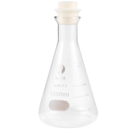 iplusmile Glass Flask 1000ml Narrow Mouth Erlenmeyer Flask with Cork Stopper - Glassware Conical Flask for Laboratory Chemistry Science Experiments