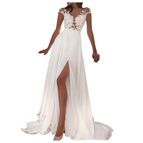ZYAPCNGN Women's Lace Wedding Dress V-Neck Lace Crochet Evening Dress Bridal Gown Dress White Long Backless Dress ZYAPCNGN Women's Lace Wedding Dress V-Neck Lace Crochet Evening Dress Bridal Gown Dress White Long Backless Dress