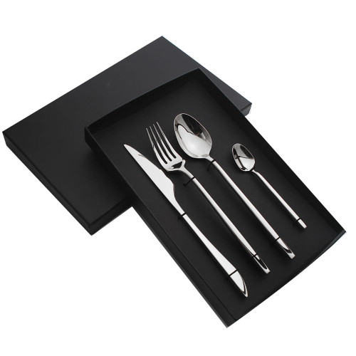 IFAJOOR Flatware Silverware Set, 4/16/24/32 Pieces 304 Steak Knife, Fork And Spoon Tableware Household Knife And Fork Set Stainless Steel Steak Knife, Fork And Spoon, Cutlery Set (Color : Silver wit