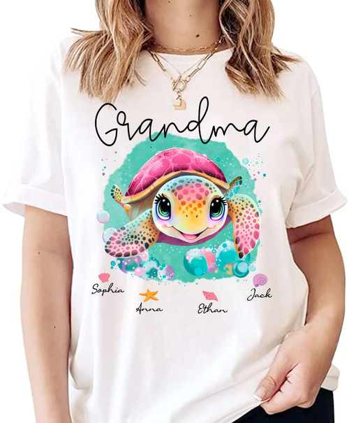 Personalized Grandma Shirt, Grandma Turtle Shirt, Grandma Shirt, Summer Shirt, Custom Grandma with Grandkids Names, Grandma Mom Shirt, Summer Shirt for Women, Shirt for Grandma Mom Nana Mimi