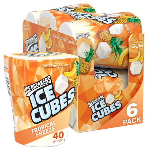 Ice Breakers Ice Cubes Sugar Free Gum with Xylitol, Tropical, 40 Piece (Pack of 6), Limited edition