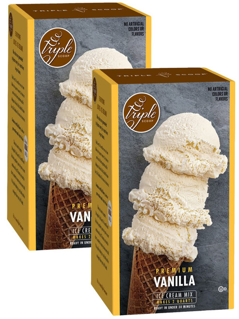 Premium Vanilla Ice Cream Starter Mix for ice cream maker. Simple, easy, delicious. From gourmet mix to maker in 5 minutes. Makes 4 creamy quarts. Made in USA. (2/12.3 oz boxes)