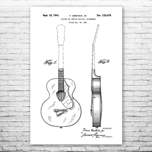 Acoustic Guitar Poster Print, Guitarist Gift, Guitar Wall Art, Musician Gift, Guitar Decor, Guitar Art Print Black & White (13 inch x 19 inch)