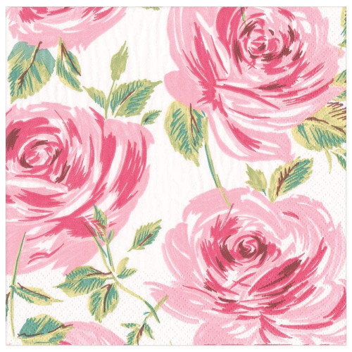 Caspari Bella Rosa Paper Dinner Napkins in Pink, Two Packs of 20