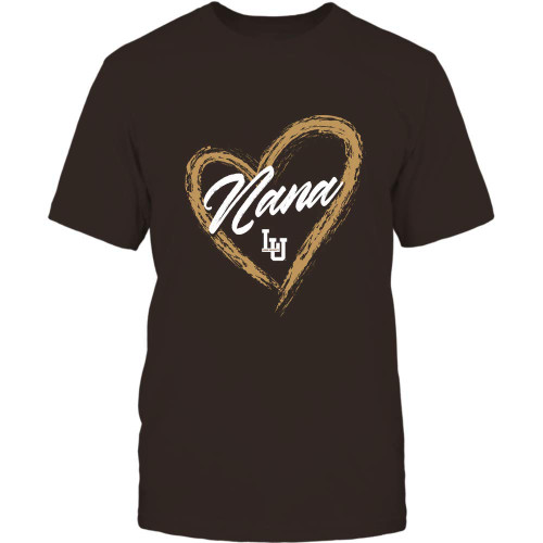 FanPrint Lehigh Mountain Hawks - Heart Shape - Nana - University Team Logo Gift T-Shirt Brown