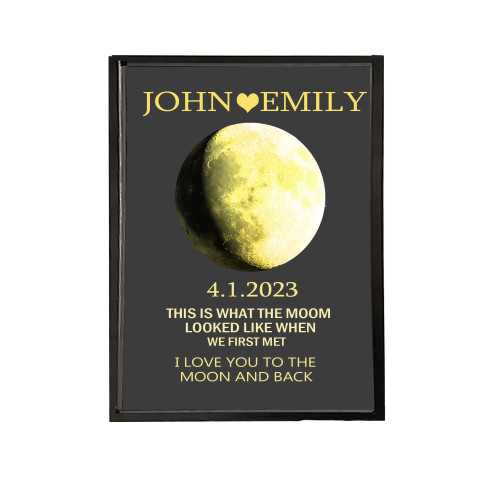WLLPNG Custom Moon Phase Canvas Frame For Him/Her Personalized Lunar Print Art Frame Moon Phases Photo Frame Wall Art Decor Night Date Souvenir Gift For Valentines'S Day Anniversary