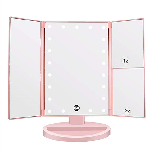 Flymiro Tri-fold Lighted Vanity Makeup Mirror with 3x/2x/1x Magnification, 21Leds Light and Touch Screen,180 Degree Free Rotation Countertop Cosmetic Mirror,Travel (Pink) Flymiro Tri-fold Lighted Vanity Makeup Mirror with 3x/2x/1x Magnification, 21Leds Light and Touch Screen,180 Degree Free Rotation Countertop Cosmetic Mirror,Travel (Pink)